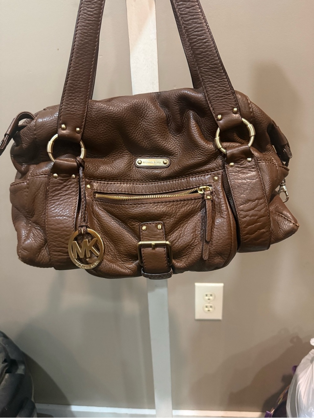 Michael Kors Chocolate Brown Pebbled Leather Shoulder Satchel
